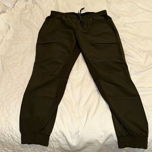 Lululemon joggers in olive green color.